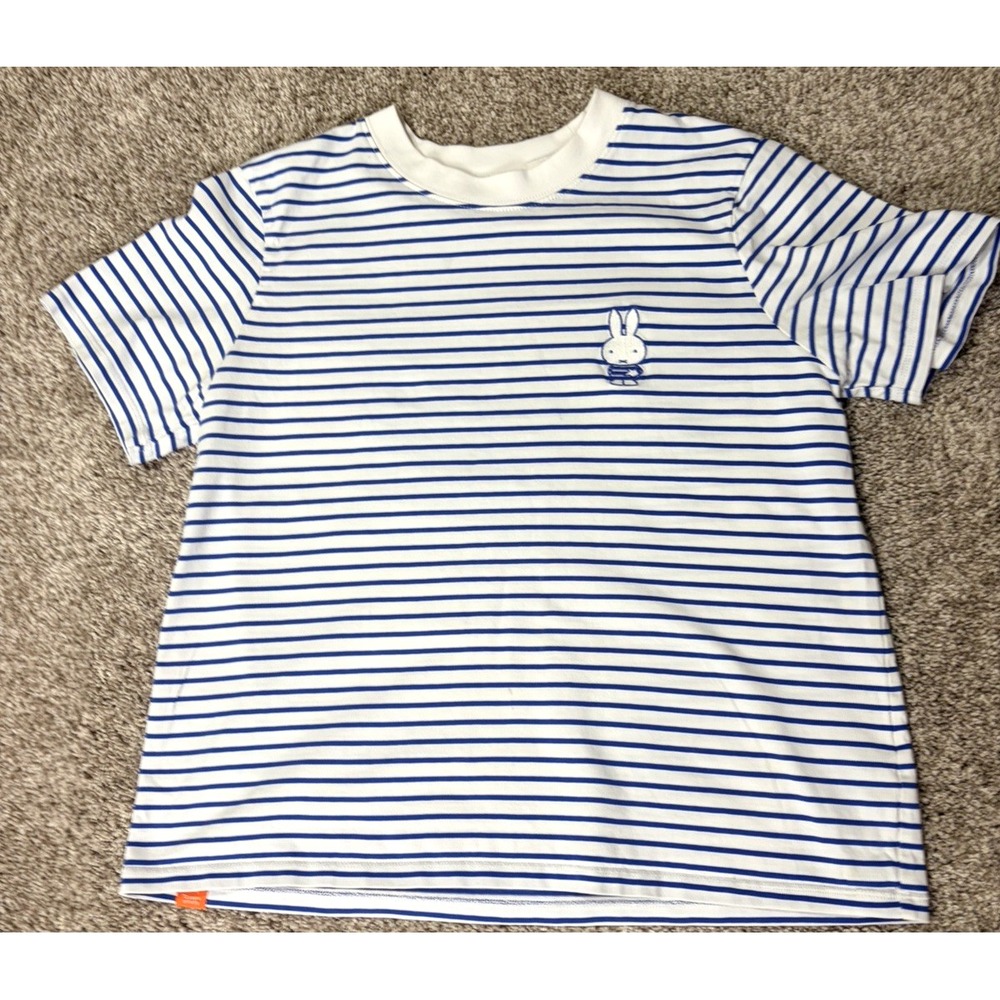 Uniqlo Miffy 70 Years Striped T-Shirt Blue White Bunny Graphic Women Size M